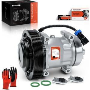 A-Premium Air Conditioner AC Compressor with Clutch Compatible with Volvo VAH 2011-2015, VHD 2008-2015, VNL 2008-2016, VNM 2008-2016 & Mack LEU MRU 2008-2015, 8.9L 10.8L 11.9L 12.1L 12.8L 14.9L 16.1L