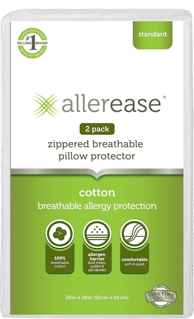 AllerEase 100% Breathable Cotton Pillow Protector for Sleeping, Standard 26" x 20" - 2 Pack (2 Count (Pack of 1))