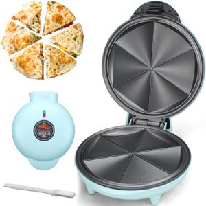 Baker's Friend Electric Quesadilla Maker with Extra Stuffing Design, 9.5 Inch with Easy Slice 6 Wedge, Non Stick Surface, Non-Slip Feet, Grilled Cheese Maker Machine, Aqua