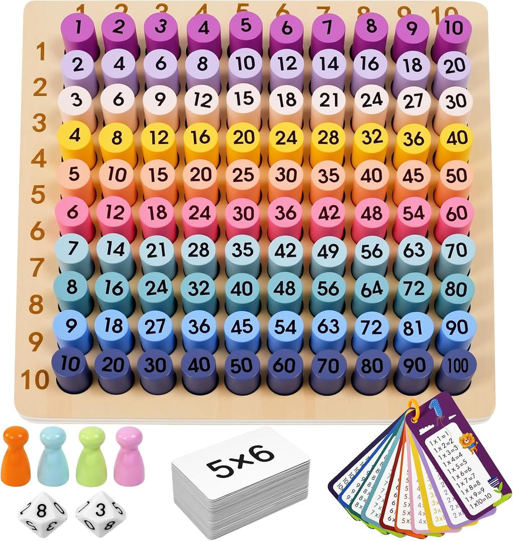 Wooden Montessori Multiplication Board Game: Math Educational Toys Multiplication Table Board Game Montessori Math Manipulatives Toys Toddlers Kids Multiplication Chart Game for Early Education