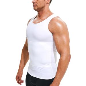 Mens Compression Shirt Slimming Undershirt Body Shaper Vest Workout Tank Tops Shapewear Abs Abdomen, L