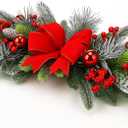 24'' Christmas Table Centerpiece Christmas Swag Decoration with Berries Pine Cone Red Bow Xmas Balls Cedar Artificial Decorative Swag for Dining Table Fireplace Mantel Front Door Wall Windows