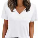 AUTOMET T Shirts for Women Short Sleeve Shirts V Neck Plus Size Summer Tops Casual Beach Vacation Outfits Clothes 2025 (Small)