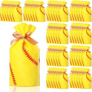 SilTriangle 50 Pcs Softball Party Gift Bags for Team Girls Plastic Softball Snack Bag Goodie Bags with Drawstring for Daughter's Game Party Supplies