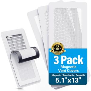 Magnetic Vent Screen Mesh Covers 3 Pack, Floor Vent Covers, Vent Covers for Home Floor, for Floor, Wall & Ceiling Registers of Width 5" to 6", Length 13" to 14", Floor Air Vent Filters, White