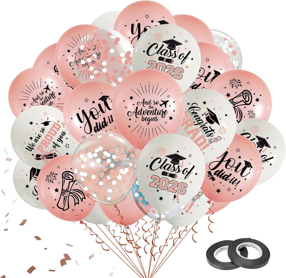 75Pcs Pink Graduation Decorations 2026 Balloons Class of 2026 Graduation Party Supplies with Congrats Balloon Ribbons for Congrats Party Decoration