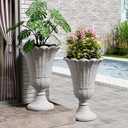 24" Tall Planters for Outdoor Plants Fluted, White Set of 2