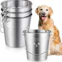 Hicarer 4 Pcs 6 Quart Stainless Steel Dog Water Bucket, Heavy Duty Stainless Steel Bucket Water Pails for Dogs Pets, Kennels Farms Fences Christmas, Silver