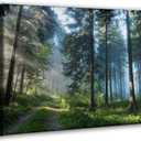 Sunrise Forest Wall Art Green Tree Pictures for Wall Landscape Canvas Print Modern Artwork Framed Nature Wall Decor for Living Room Bedroom Kitchen Office (Forest, 12x16 inch)