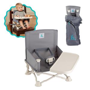 Hiccapop OmniBoost Travel Booster Seat with Tray for Baby, Dining Table, Camping, Beach, Grandmas | Folding Portable Tip-Free Design Straps to Kitchen Chairs (Slate Grey)
