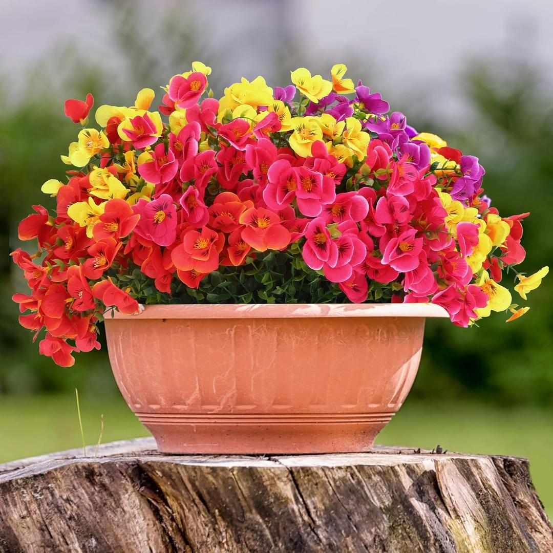 summer flower Outdoor Artificial Flowers 12 Bundles Fake Flowers for Spring Summer Decoration, UV Resistant Fake Pea Flower, Look Real Flowers for Planter Front Door Porch Yard Patio (Pea Flower)