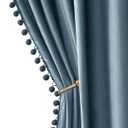 MIULEE Blue Pom Pom Velvet Curtains for Kids Bedroom/Living Room Darkening Thermal Insulating 84 Inches Long Blackout Curtains with Rod Pocket for Boy Room/Nursery/Home Theater Set of 2 Slate Blue