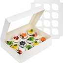 LotFancy Cupcake Boxes 12 Count, 8 Pack, Pre-Folded Cupcake Carrier with Window Holding 96 Cupcakes, Food Grade Cupcake Holders, Disposable Pastry Boxes for Birthday Holiday Party, White (13x10x3.5)