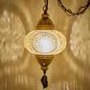  Authentic Turkish Plug in Pendant Light, 6.5" Big Size Globe, Made in Turkey, Turkish Moroccan Mosaic Ceiling Hanging Pendant Light Fixture Lamp, Swag Plug-in with 15ft Cord and Chain