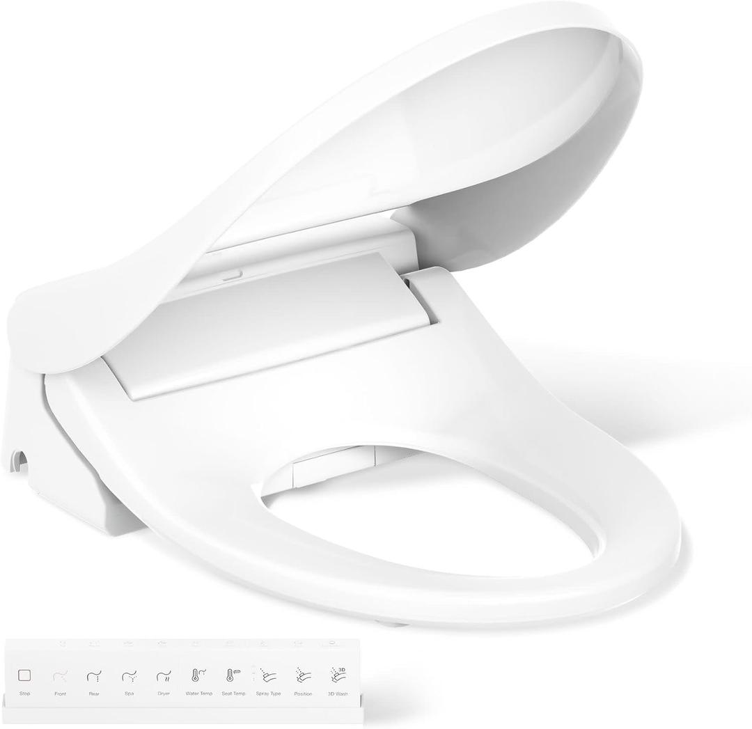 Kohler PureWash E880 Elongated Bidet Toilet Seat With Remote, Warm Water, Quiet-Close Lid Prevents Slamming, Easy Installation with Quick-Release, Self-Cleaning Wand, Adjustable Water Pressure