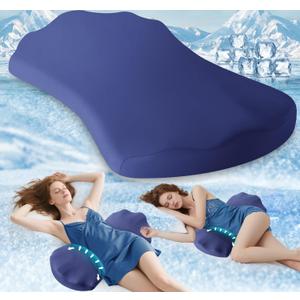Lumbar Support Pillow for Bed Memory Foam Lower Back Pain Relief Pillow for Sleeping, Ergonomic Lumbar Pillow for Side & Back Sleepers, Sciatica & Hip Pain Relief, Washable Cooling Cover (aNvy Blue (Upgraded Cool Cover))
