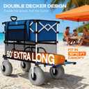 Navatiee 500Lbs Double Decker Wagon, 400L Large Capacity Heavy Duty Beach Cart with 9" Balloon Wheels for Sand, Folding Collapsible Wagon with Side Pocket for Beach, Sport, Camping, Blue