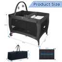 3 in 1 Pack and Play, Baby Bassinet, Changing Tabler - Portable Baby Playpen for Babies and Toddlers, Foldable Playard with Locking Wheels & Storage Diaper Basket(Black)