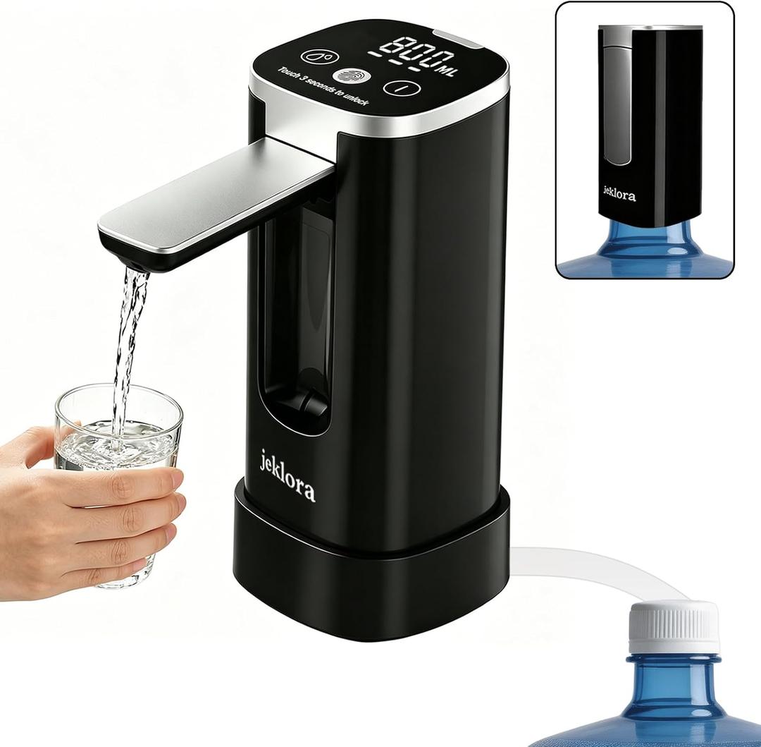 Water Dispenser for 5 Gallon Bottle with Digital Display, 4 Water Modes, Electric Foldable Spout, Food-Grade BPA-Free Material, Portable USB Rechargeable Water Bottle Pump for Indoor and Outdoor Use