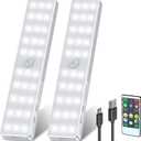 LED Closet Light, 30LEDs Dimmer USB Rechargeable Motion Sensor Light Under Cabinet Lighting with Remote Control, Wireless Stick-Anywhere Night Safe Light Bar for Wardrobe,Kitchen-2 Pcs (White)
