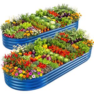 Land Guard 2Pcs 8ft Galvanized Steel Raised Garden Bed, 8 x 4 x 1 ft Large Metal Raised Planter Beds, Raised Garden Bed for Vegetables, Blue