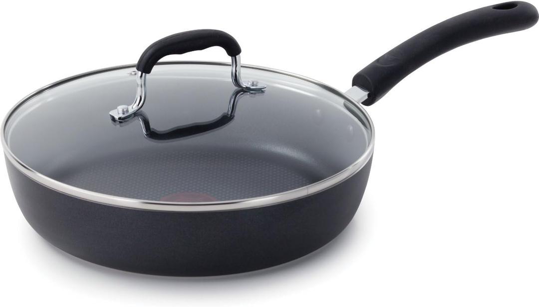 T-Fal Experience Non Stick Fry Pan w/Lid 10 Inch, Induction, Oven Broiler Safe 400F, Compatible with All Cooktops, Cookware, Deep Frying Pan, Cooking Skillet, Pots and Pans, Dishwasher Safe, Black