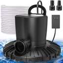 Pool Cover Pump, 3000L/H Automatic On Off Swimming Pool Cover Pump with 2 Garden Hose Adapters, 23ft Drainage Hose, and 49ft Power Cord, Submersible Water Pump for Pool, Tubs, and Water Beds