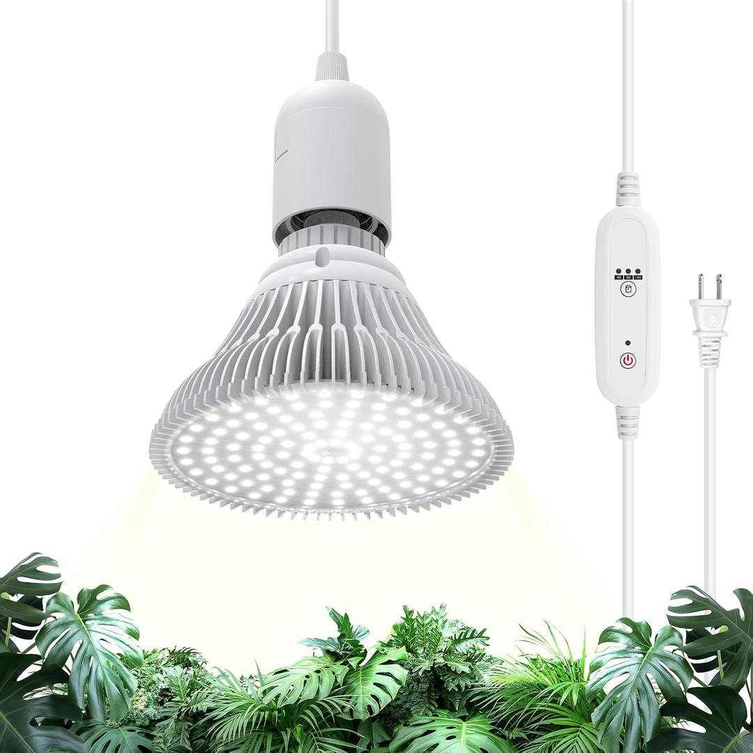 Bstrip Hanging Grow Lights for Indoor Plants, 25W LED Full Spectrum Plant Lights for Indoor Growing with Timer, 16.4FT Power Cord, 5000K, Pendant or Ceiling Perfect for Tall Plants, and Plant Shelf (White)