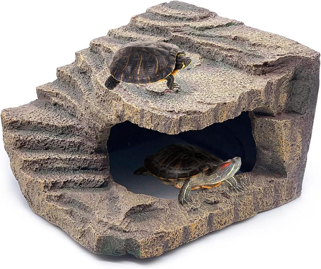 kathson Turtles Basking Platform Tortoise Resting Terrace Climbing Ramp Resin Dock Tank Decorations Reptile Hiding Cave Hideouts for Aquatic Turtles, Frog, Newts and SalamandersLarge