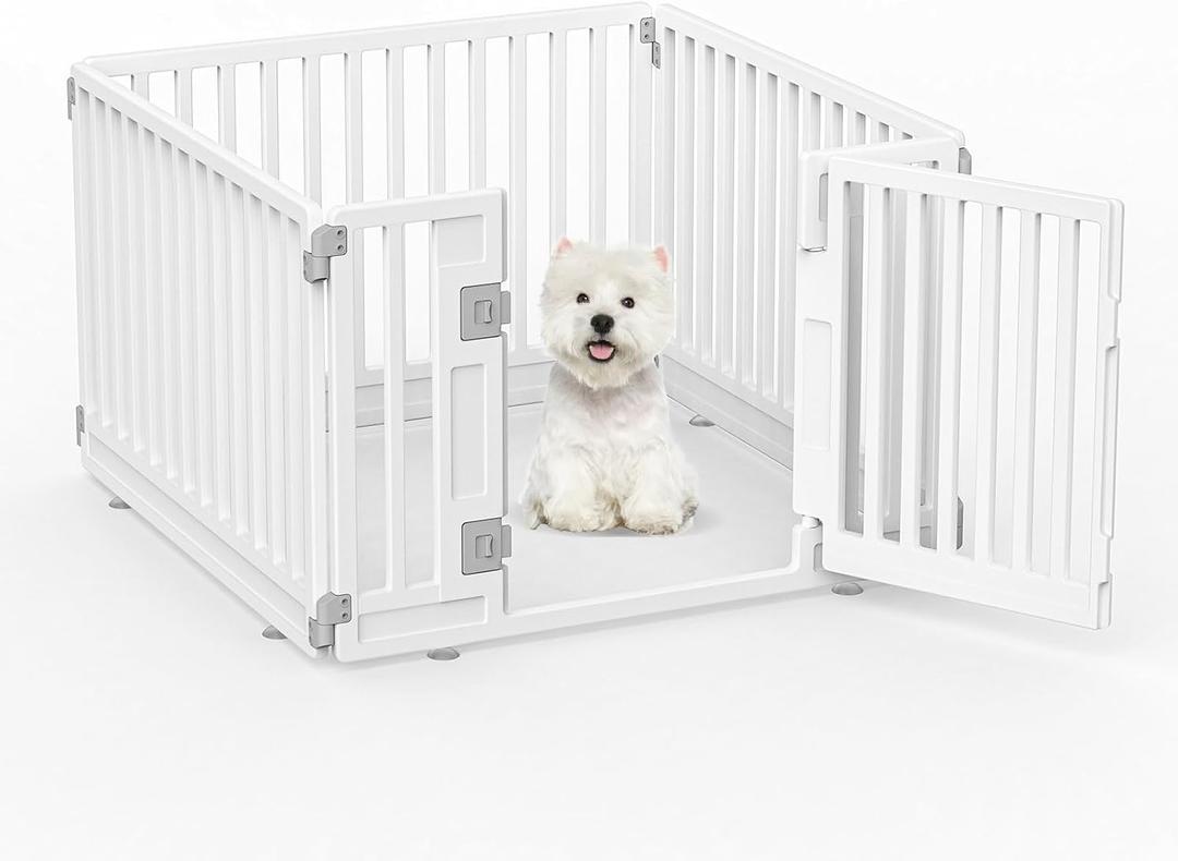 Pet Playpen with Door Dog Playpen Foldable Puppy Playpen for Puppies and Small Dogs 4-Panels Easy Assemble Easy Storing for Indoor and Outdoor, Garden Fence, Garden Border Fence (4 Panels)