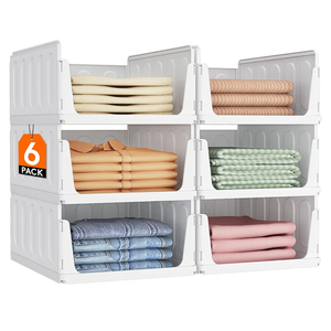 Lifewit Stackable Closet Organizers and Storage Basket for Clothes, Plastic Sweater Storage Bins for Wardrobe, Multifunctional Pants Organizer for RV, Pantry, Bathroom, Kitchen, Dorm, 24L, 6 Pack