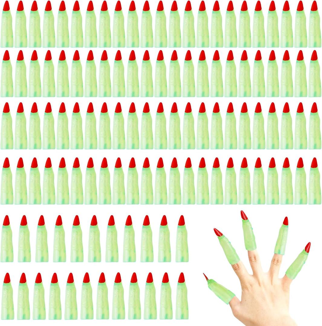 120 Pcs Halloween Plastic Finger Colorful Witch Fingers Witch Fingers Pointers for Kids Young Readers Cosplay Masquerade Costume Party Decorations (Green)