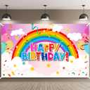 Remerry 71 x 44 Inch Rainbow Backdrops Happy Birthday Banner for Boys Girls Kids Baby Showers Party Decorations Indoor Outdoor Supplies