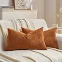 FUTEI Rust Velvet Throw Pillow Covers 12x20 Inch Set of 2,Soft Embossed Leaf-Relief Textured Lumbar Pillow Cases,Natural Home Decor for Couch Living Room