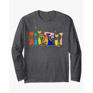Brand: Mid Century Modern Cats Coffee Retro Mid Century Modern Cats Art 50s 60s Style Vintage Long Sleeve T-Shirt (M, Dark Heather Grey)