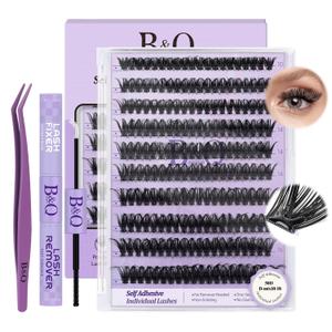 Lash Clusters Self-Adhesive 96 PCS Individual Lashes B&Q Eyelash Clusters Wispy Lashes Extension Natural Volume Cluster Lashes Fluffy Eyelashes Extension DIY at Home(SA04,D-8-16MIX)