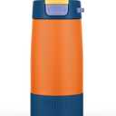 Ello Kids Colby 12oz Stainless Steel Insulated Water Bottle with Straw and Built-In Silicone Coaster Carrying Handle and Leak-Proof Locking Lid for School Backpack, Lunchbox, and Outdoor Sports
