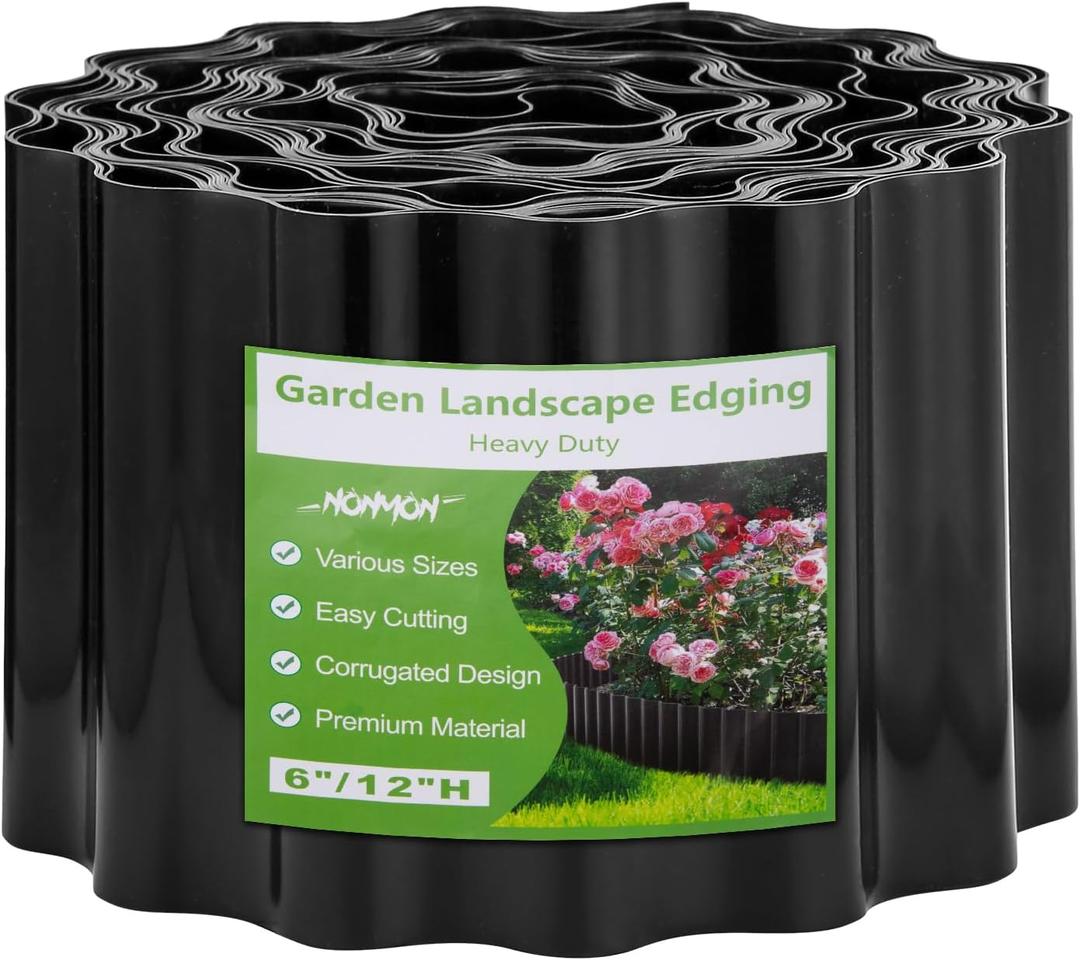 NONMON Corrugated Garden Edging Border 6"50Ft Landscape Edging Border Sturdy Lawn Edging Border for Lawn, Flower Bed, Garden Fence, Paver Edging, Black