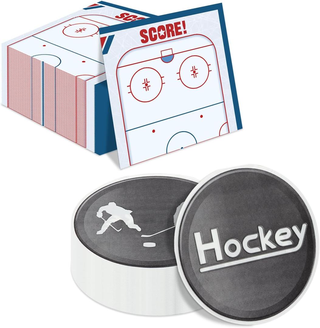 100Pcs Hockey Napkins - 13 x 13 Inches Ice Hockey Napkins, Hockey Party Favor Paper Napkins for Kids Fans Sports Hockey Party Decorations Hockey Party Supplies
