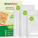 Bonsenkitchen Precut Vacuum Sealer Bags, 20 Gallon 11" x 16"+ 80 Quart 8" x 12"+ 50 Pint 6" x 10", Commercial Grade, BPA Free, Food Sealer Bags for Vac Storage, Meal Prep or Sous Vide Cooking, VB15