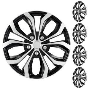 XLAVTIY 16 Inch Universal Hubcaps, Silver & Black Snap-On Wheel Covers, Compatible with Most Standard Steel Wheels, Cars Sedans & SUV, Set of 4 (Silver and Black)