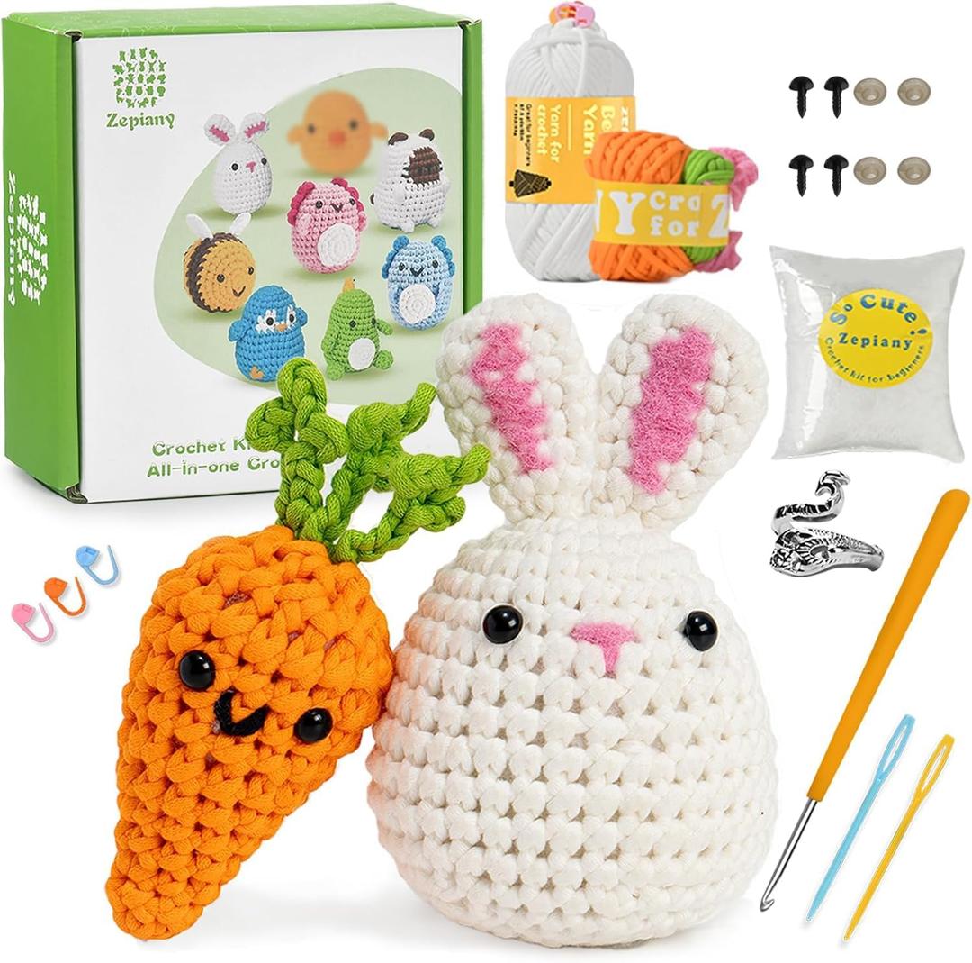 Zepiany Crochet Kit for Beginners, Amigurumi Crochet Animals Knitting Kit with Crochet Yarn, Easy Crochet Animal Kit for Beginners Crochet Kit for Adults with Step-by-Step Video for Crochet Gifts