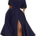LILYIN Women’s Elegant Off Shoulder Short Sleeve Belted Side Slit Cocktail Party Swing Dress with Pockets XL