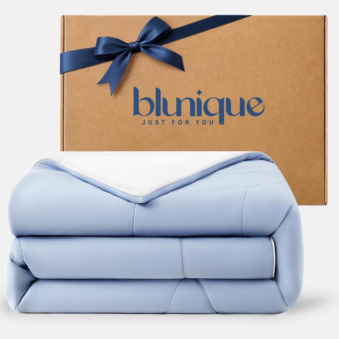 Cooling Comforter & Cooling Blanket for Hot Sleepers Better Cooling with Instant Cool Touch Technology | 10xCooler | Q-Max 0.46 | Lightweight Double-Sided Breathable Gift for Women, Men & Teens, Queen (Queen (88"x88"), Light Blue/White Upgraded Version)