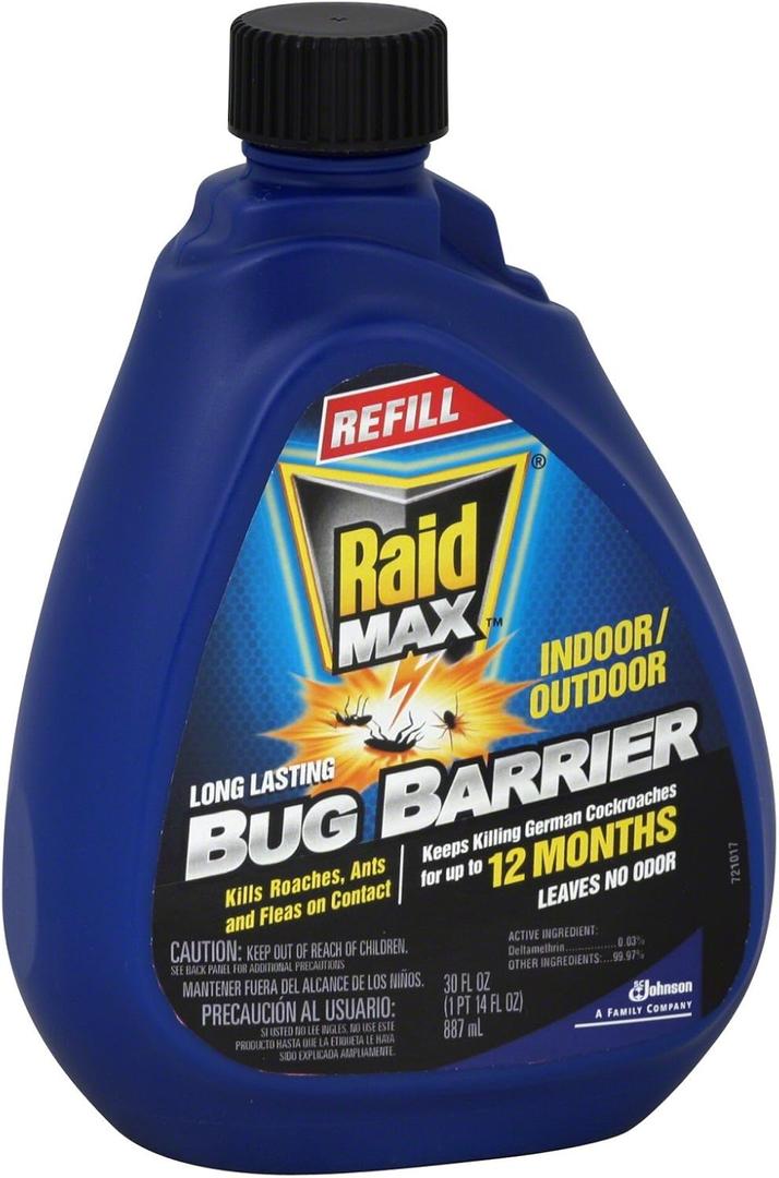 Raid Max Bug Barrier and Killer Refill, For Indoor and Outdoor Use, Keeps Listed Bugs Out, 30 oz