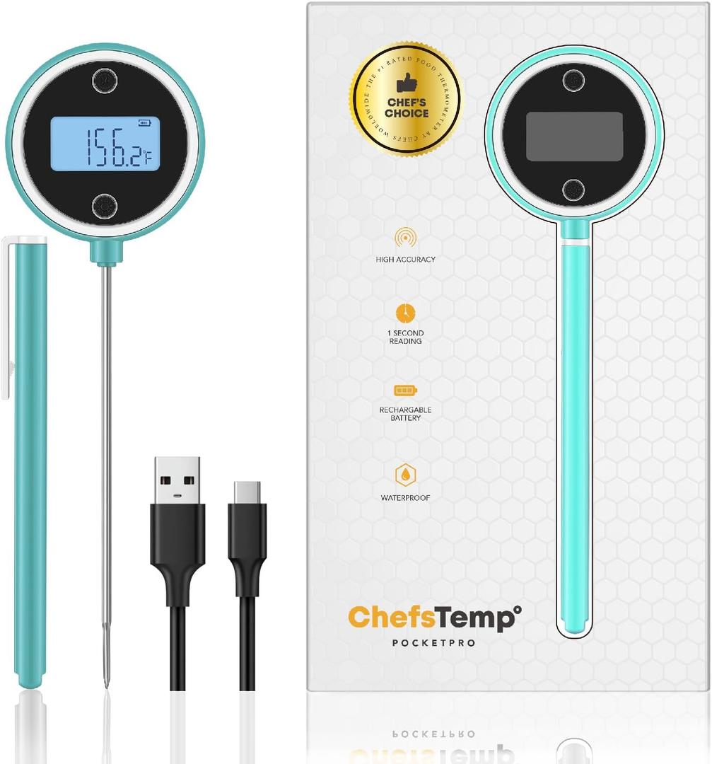 CHEFSTEMP Pocket Pro Instant Read Meat 1-Second Digital Meat Thermometer for Grilling, Food, BBQ, Kitchen Cooking, Oil Deep Frying & Candy (Light Blue)