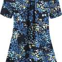 FOLUNSI Womens Plus Size Short Sleeve Henley Shirt V Neck Floral Blouses Tunic Tops M-4XL (XXXL)