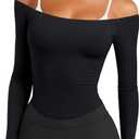 LASLULU Womens Sexy Off The Shoulder Long Sleeve Workout Tops Strapless T Shirts Crop Top Casual Fall Outfits (Small, Black)