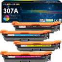 307A Black Cyan Magenta Yellow Toner Cartridge 4 Pack Works with HP Color Professional CP5225, CP5225n, CP5225dn Printer Toner, CE740A/307A