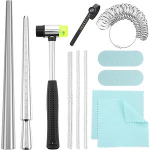 12 Pcs Ring Sizing and Repair Kit Rings Mandrel Metal Shaper Kit to Fix Bent Rings Reshaper Tool Women Mens Ring Size Fixer Repair Set Jewelry Mandrel and Mallet